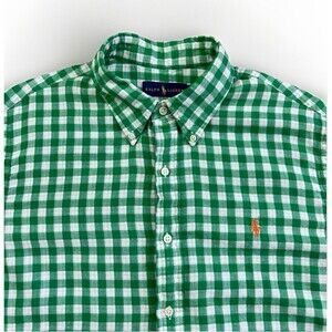 Ralph Lauren Shirt Men’s Size XL Green Check Double Sided Gauze Preppy Light